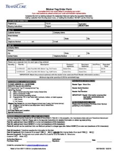 Transcore Sticker Plus TransCore | Sticker Tag Order Form